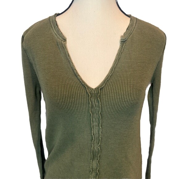 Women’s Anthropologie Pilcro Olive Green Henley V Neck Long Sleeve Shirt Top- XS - Picture 2 of 9